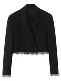Lace Trim Cropped Blazer Jacket