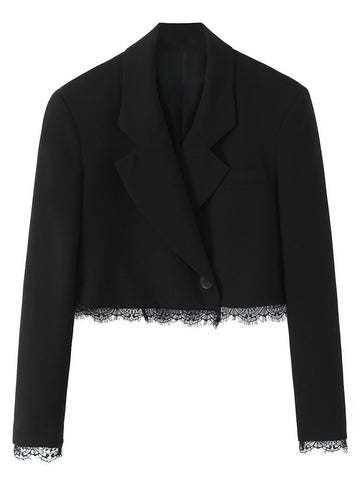 Lace Trim Cropped Blazer Jacket