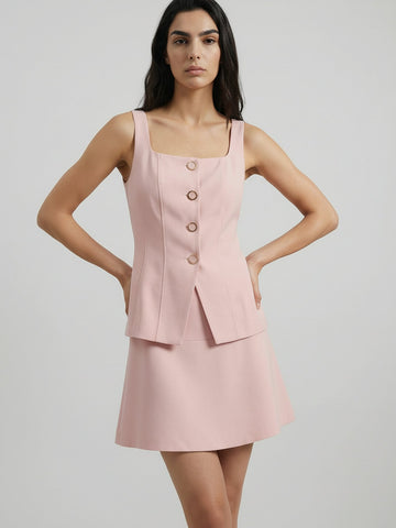 SAÏA High-Waisted Flared Casual Mini Skirt-Pink