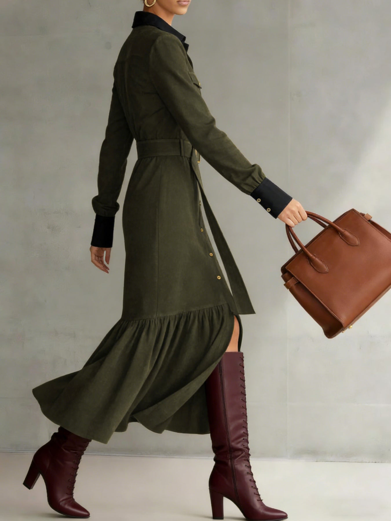 Belted Suede Utility Maxi Dress