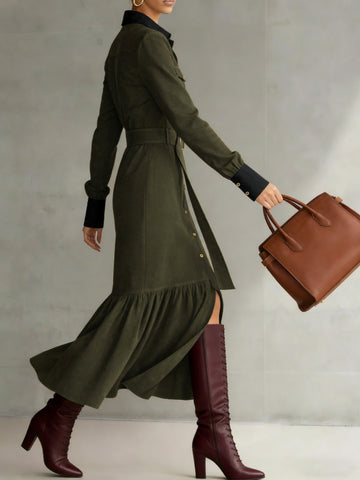 Belted Suede Utility Maxi Dress