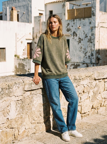 Vintage Wash Floral Applique Sweatshirt