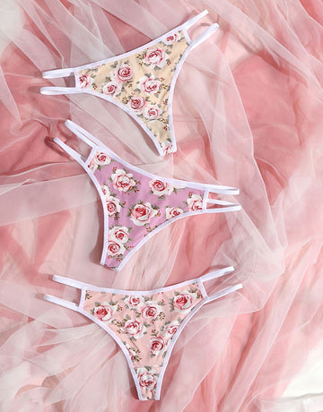 Seamless Floral Print Strappy Thong Panties