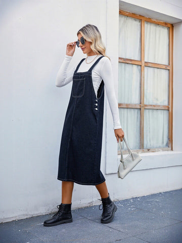 Classic Midi Denim Overall Dress