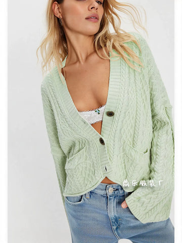 Oversized Cable Knit Button Up Cardigan