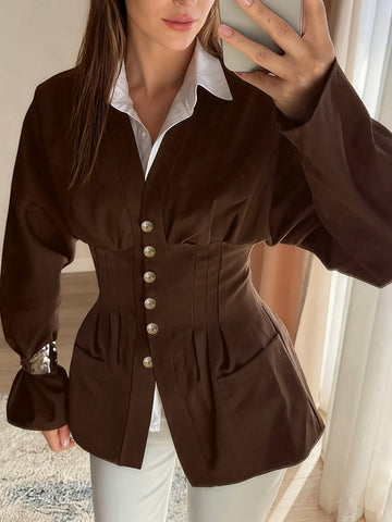 Corset Waist Button Down Jacket