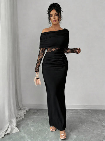 Off Shoulder Lace Maxi Dress