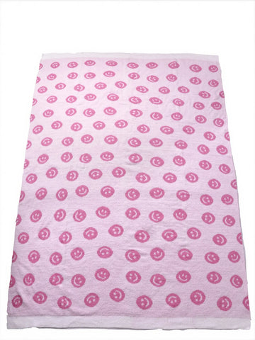 Soft Cozy Pink Smiley Face Throw Blanket