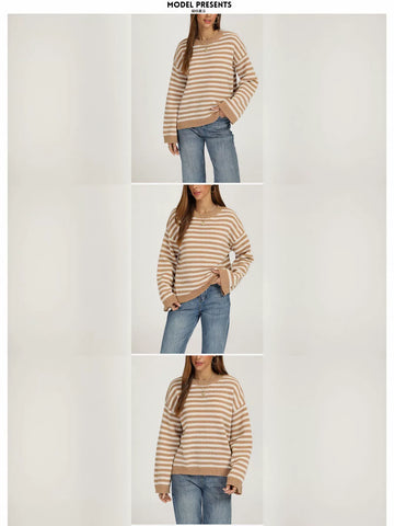 Cozy Striped Oversized Crewneck Sweater