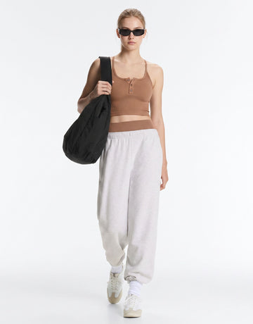 Ribbed Button Front Crop Tank Top
