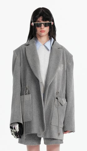 Oversized Drawstring Detail Blazer Jacket