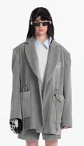 Oversized Drawstring Detail Blazer Jacket