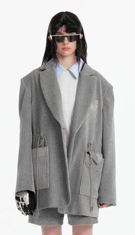 Oversized Drawstring Detail Blazer Jacket