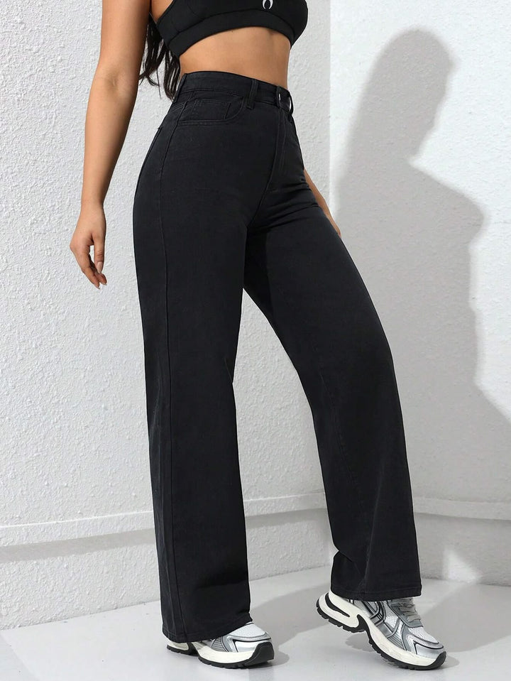 High Waisted Black Wide Leg Jeans