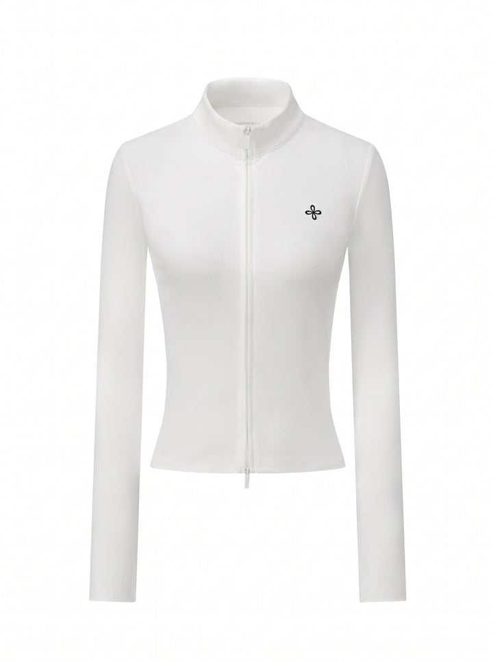 Slim Fit Zip Up Ribbed Top