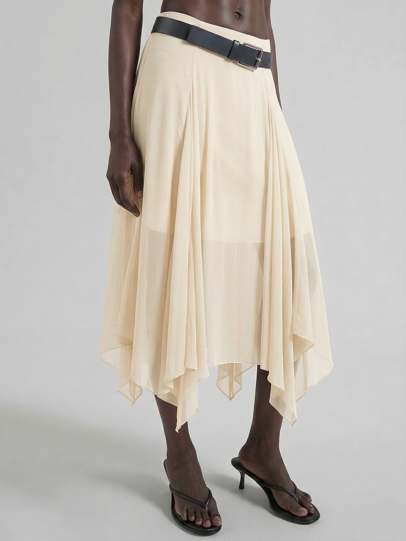 MO&Co.Asymmetrical Hem Flowy Skirt