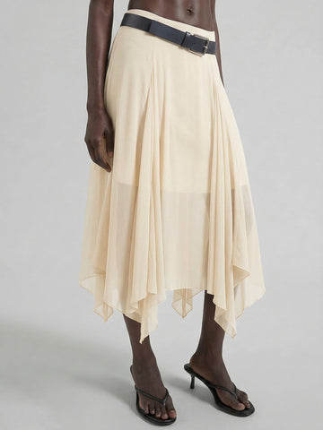 MO&Co.Asymmetrical Hem Flowy Skirt
