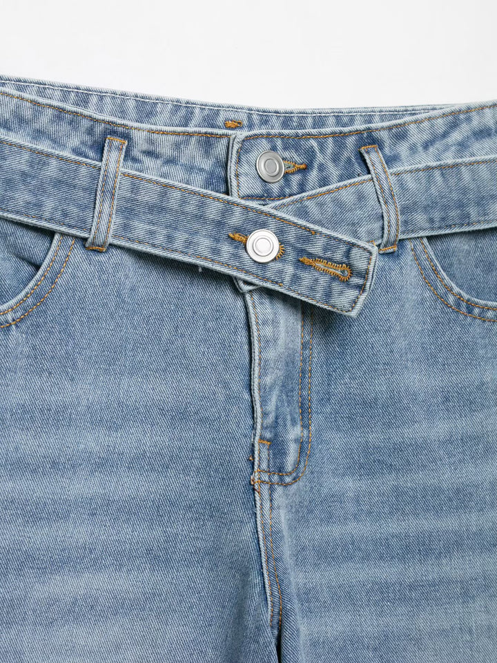 Crossover Waist Wide Leg Jeans