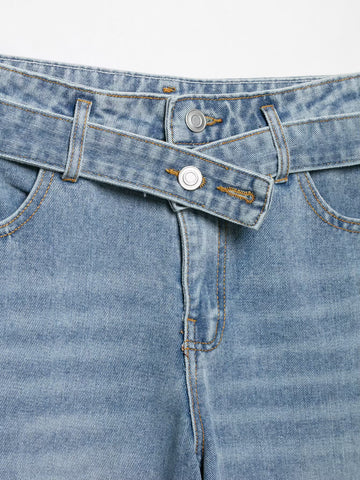 Crossover Waist Wide Leg Jeans