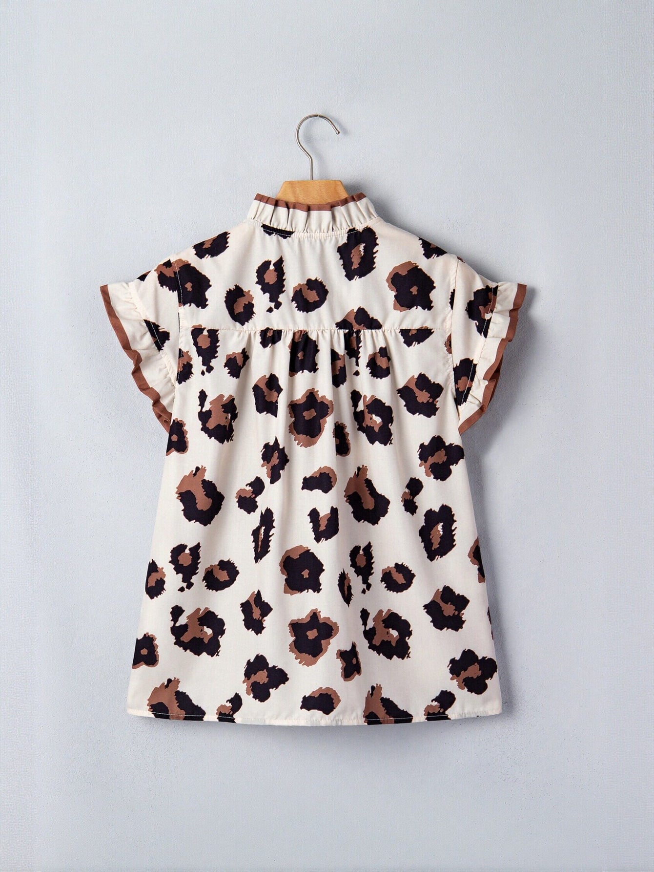 Ruffled Leopard Print Button Down Shirt