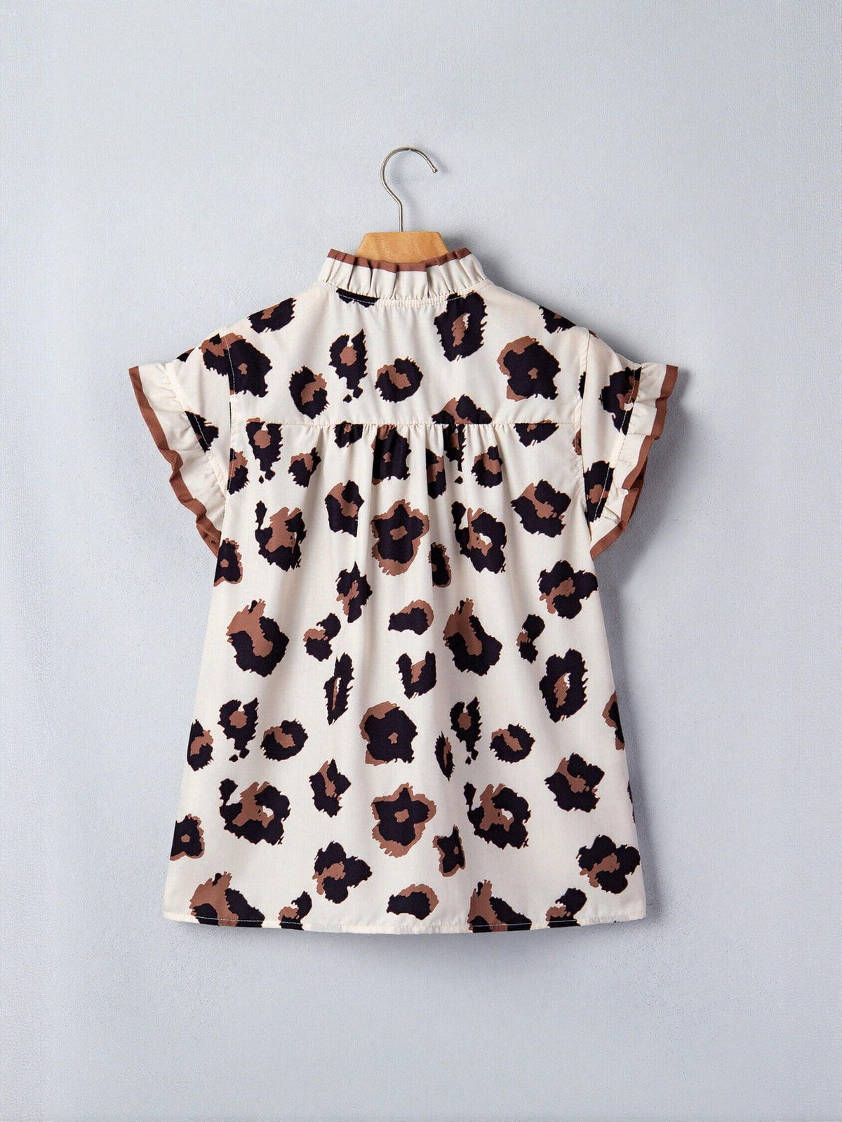 Ruffled Leopard Print Button Down Shirt