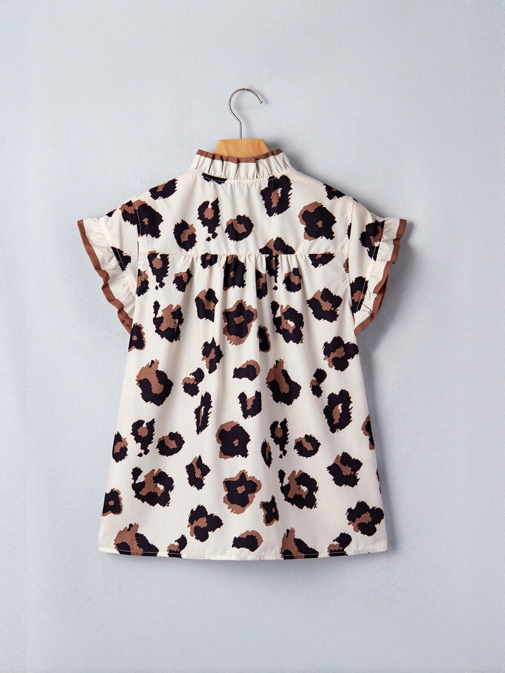 Ruffled Leopard Print Button Down Shirt