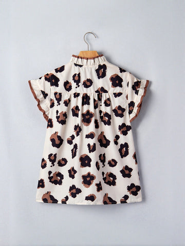 Ruffled Leopard Print Button Down Shirt