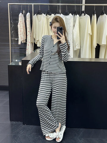 Soft Striped Button Down Lounge Set
