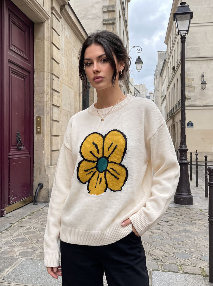 Oversized Floral Graphic Knit Sweater