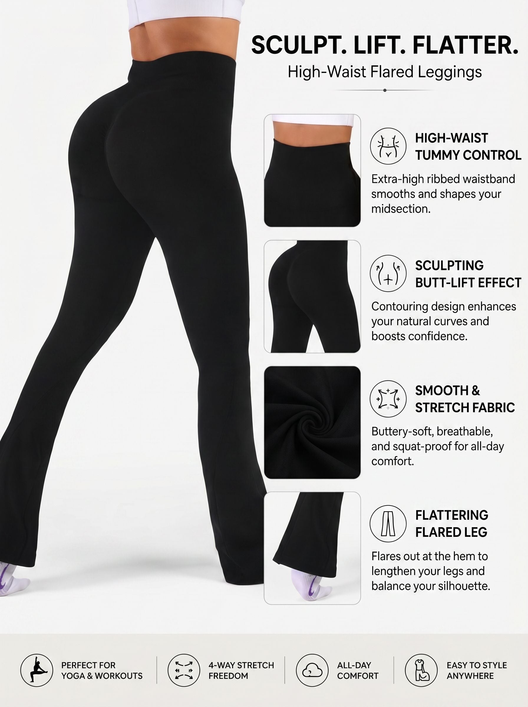 High Waisted Sculpting Flare Yoga Pants