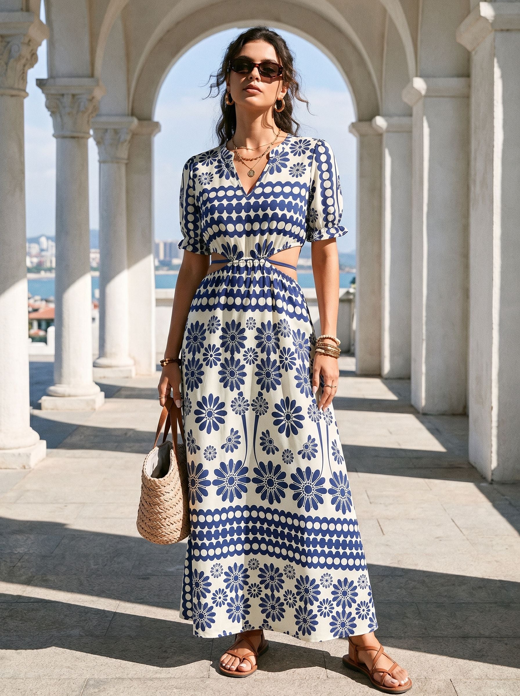 Floral Print Cutout Maxi Dress