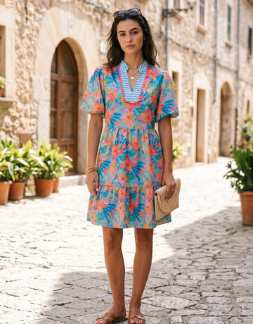 Vibrant Floral Puff Sleeve Mini Dress