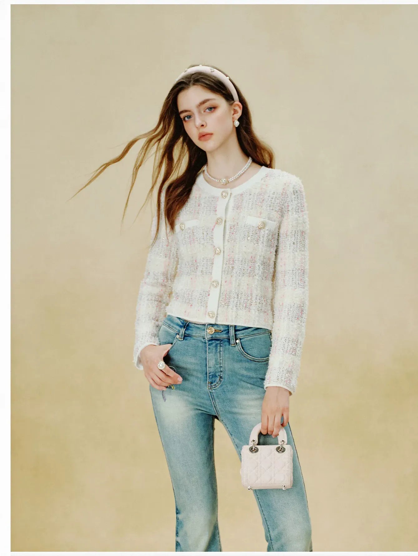Elegant Tweed Texture Button Cardigan