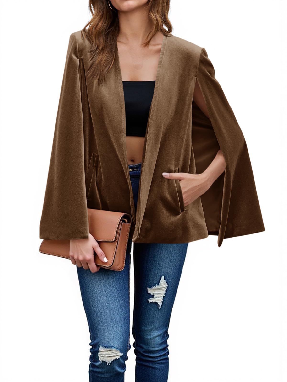 Elegant Velvet Cape Blazer Jacket