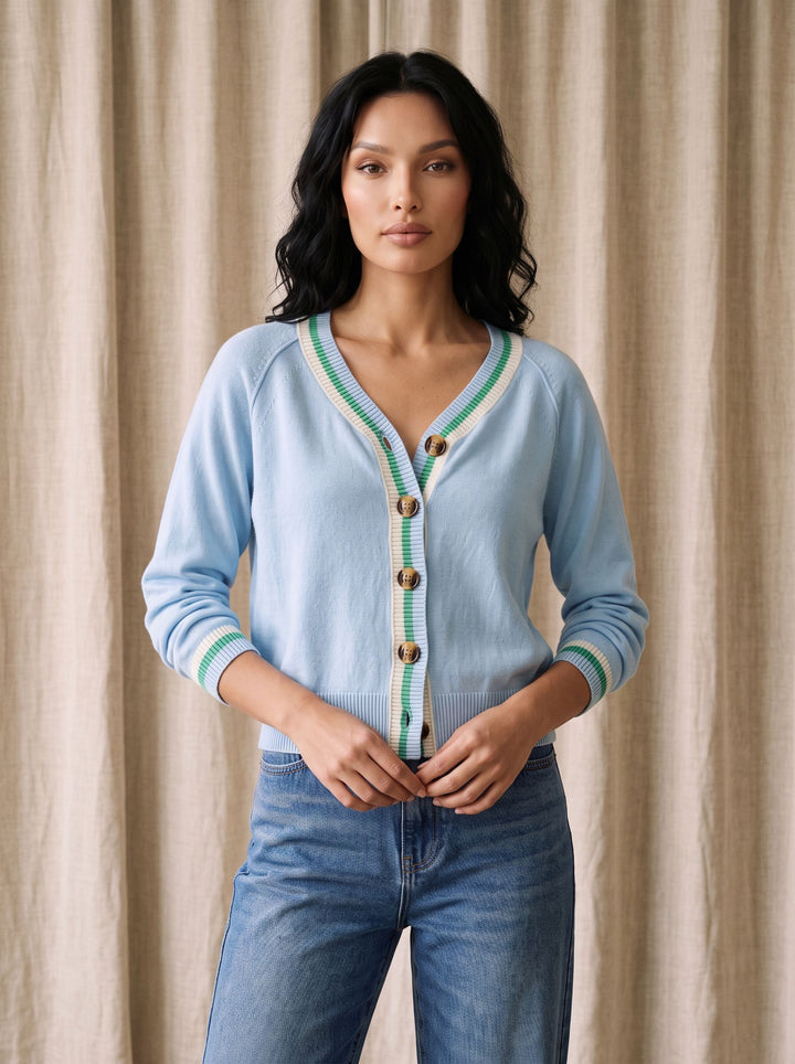 Cropped Varsity Trim Knit Cardigan