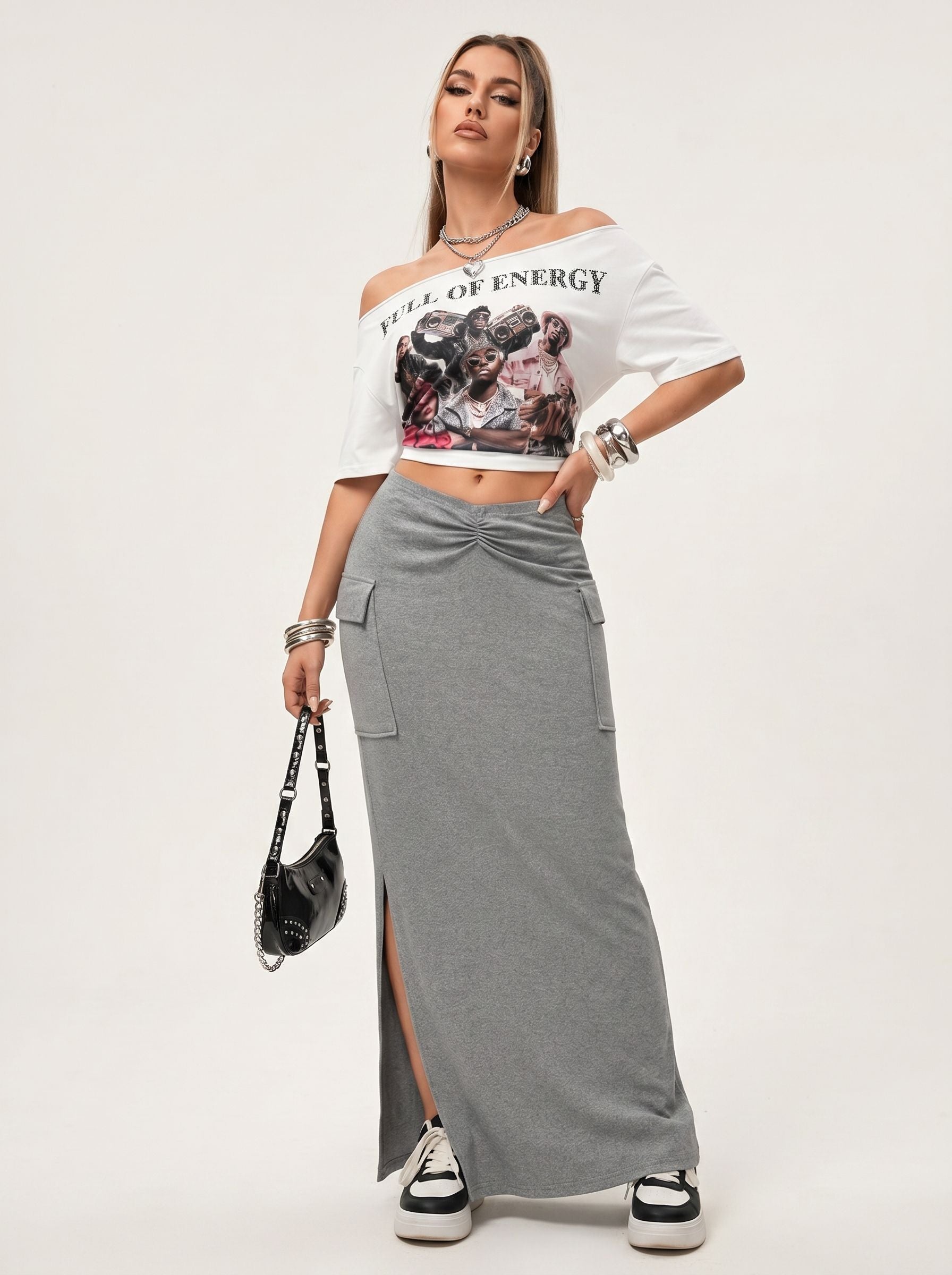 High Slit Cargo Maxi Skirt Set
