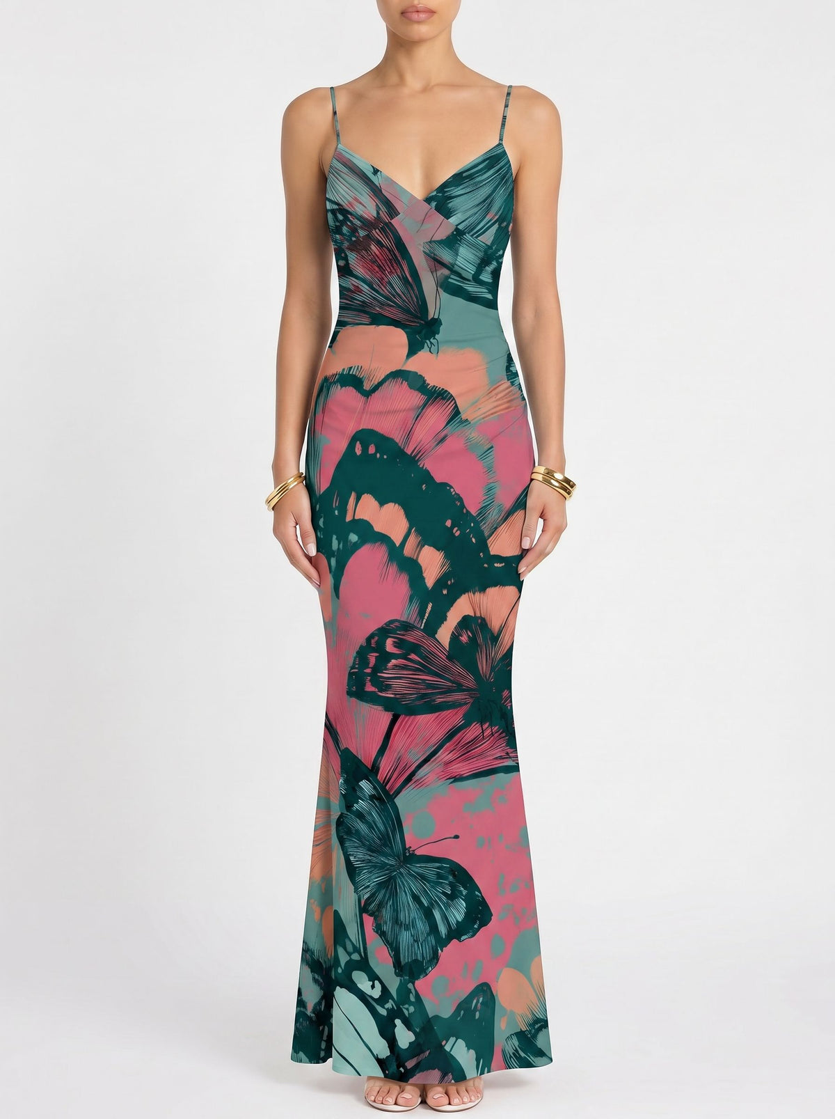 KIRA Floral Print Spaghetti Strap Bodycon Maxi Dress