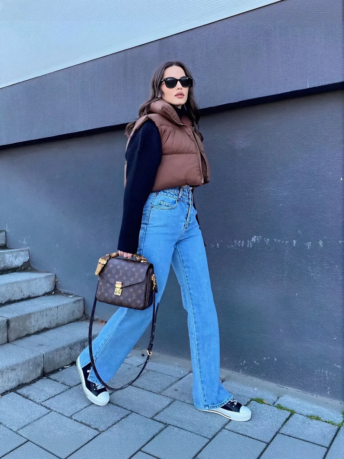 Cropped Puffer Vest Stand Collar