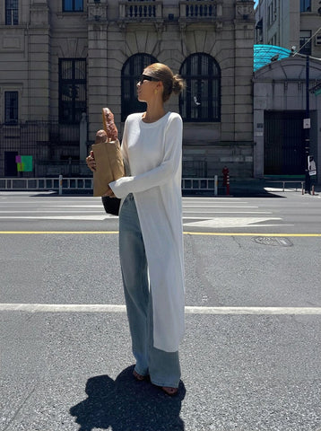 Ribbed Slit Hem Knit Sweater Dress