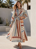 Striped Balloon Sleeve Midi Shirt Dress