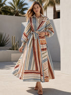 Striped Balloon Sleeve Midi Shirt Dress