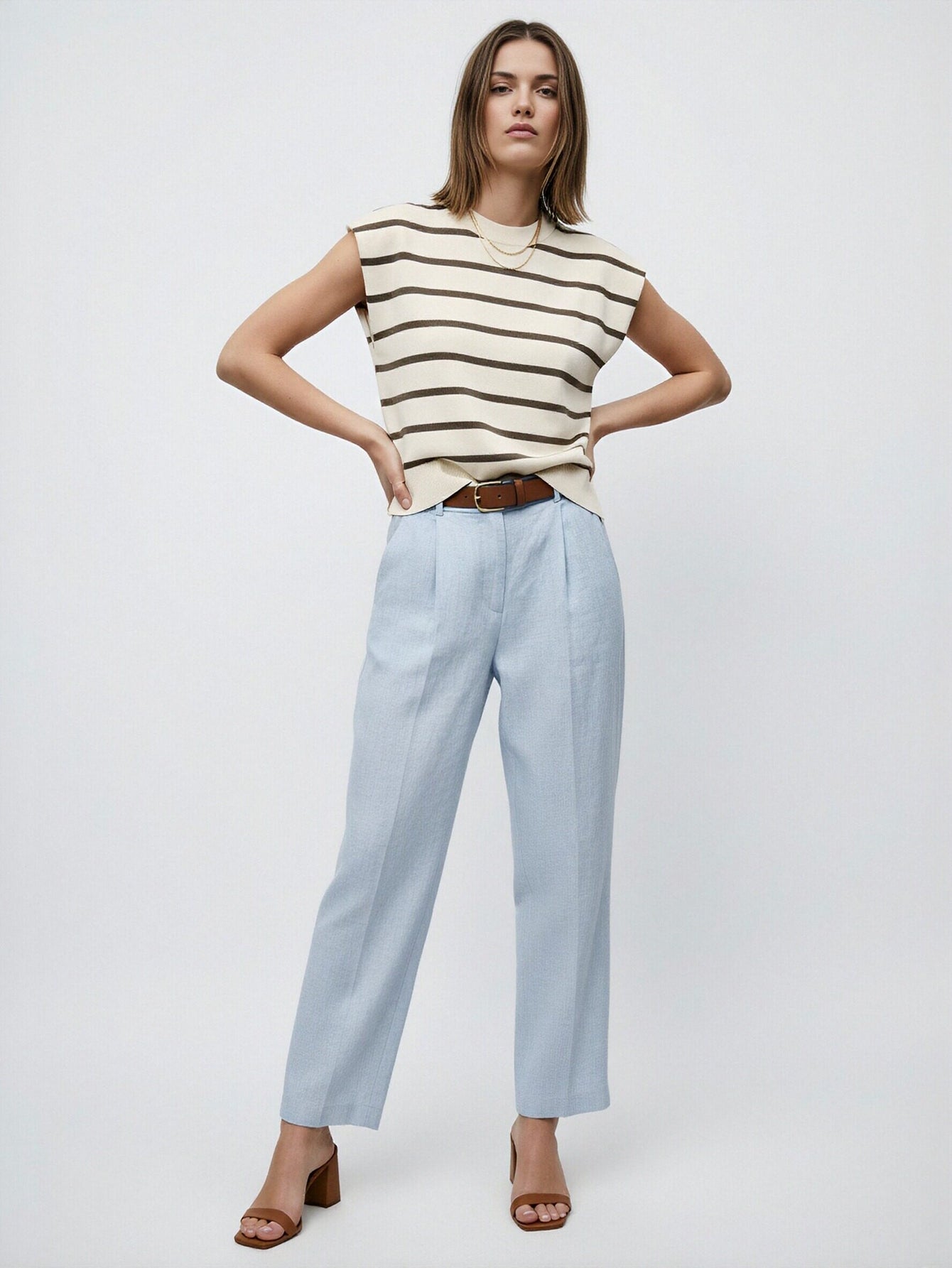 Striped V Neck Casual Knit T-shirt