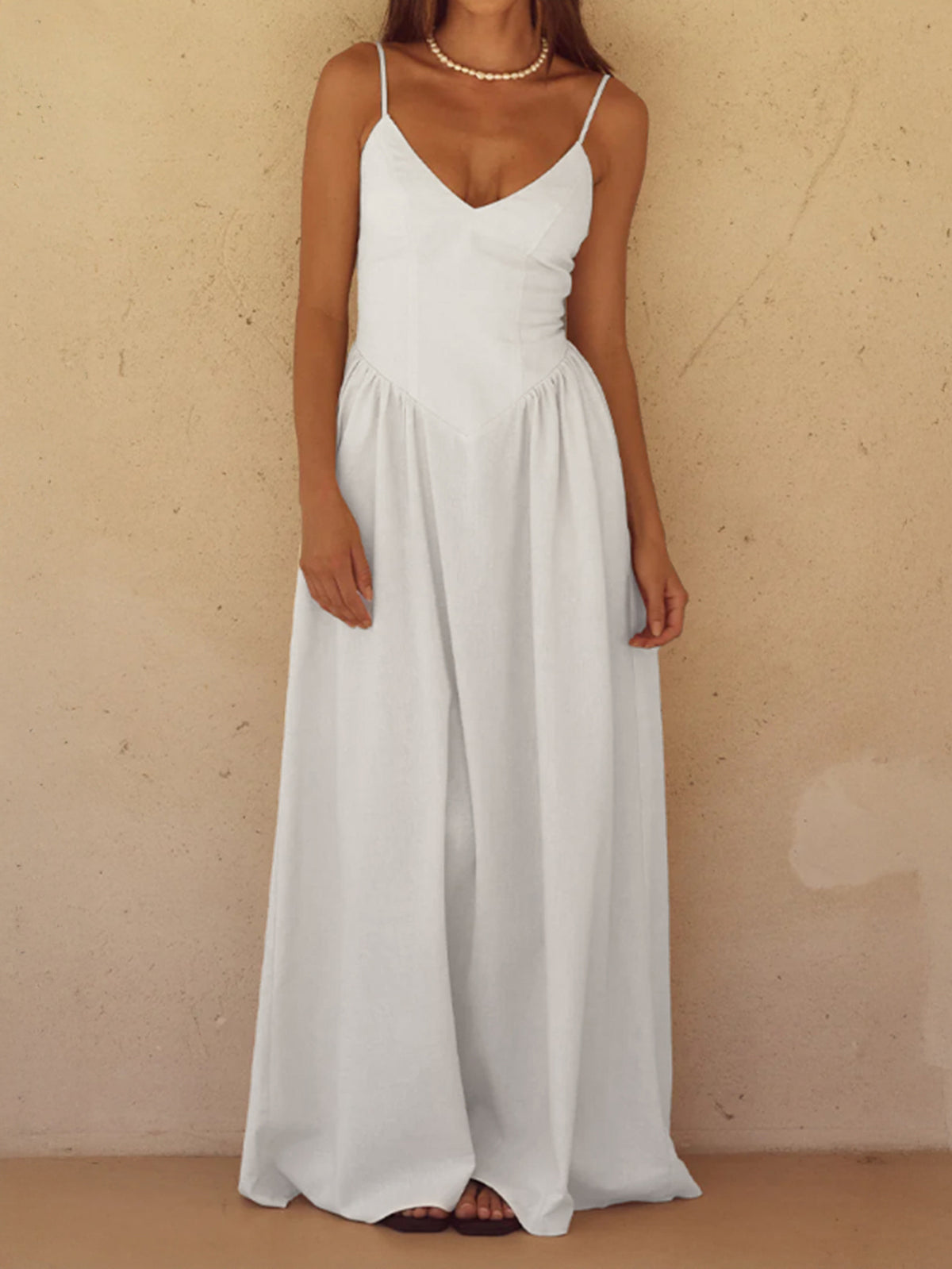 Elegant Linen V Neck Maxi Dress