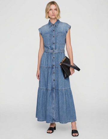 Include Belt Cotton Denim Dress