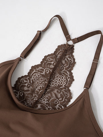 Spaghetti Strap Lace Panel Casual Tank