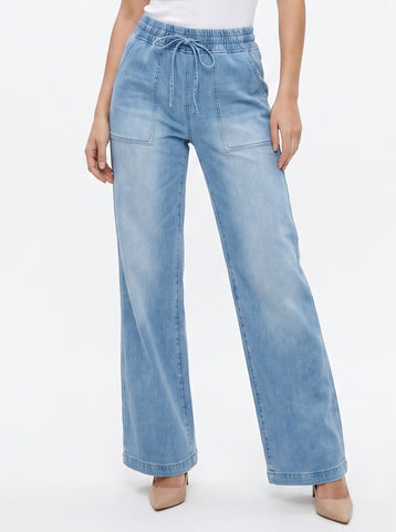 Comfy Drawstring Waist Wide Leg Jeans