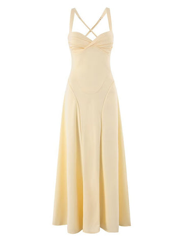 Elegant Ruched Cross Back Midi Dress