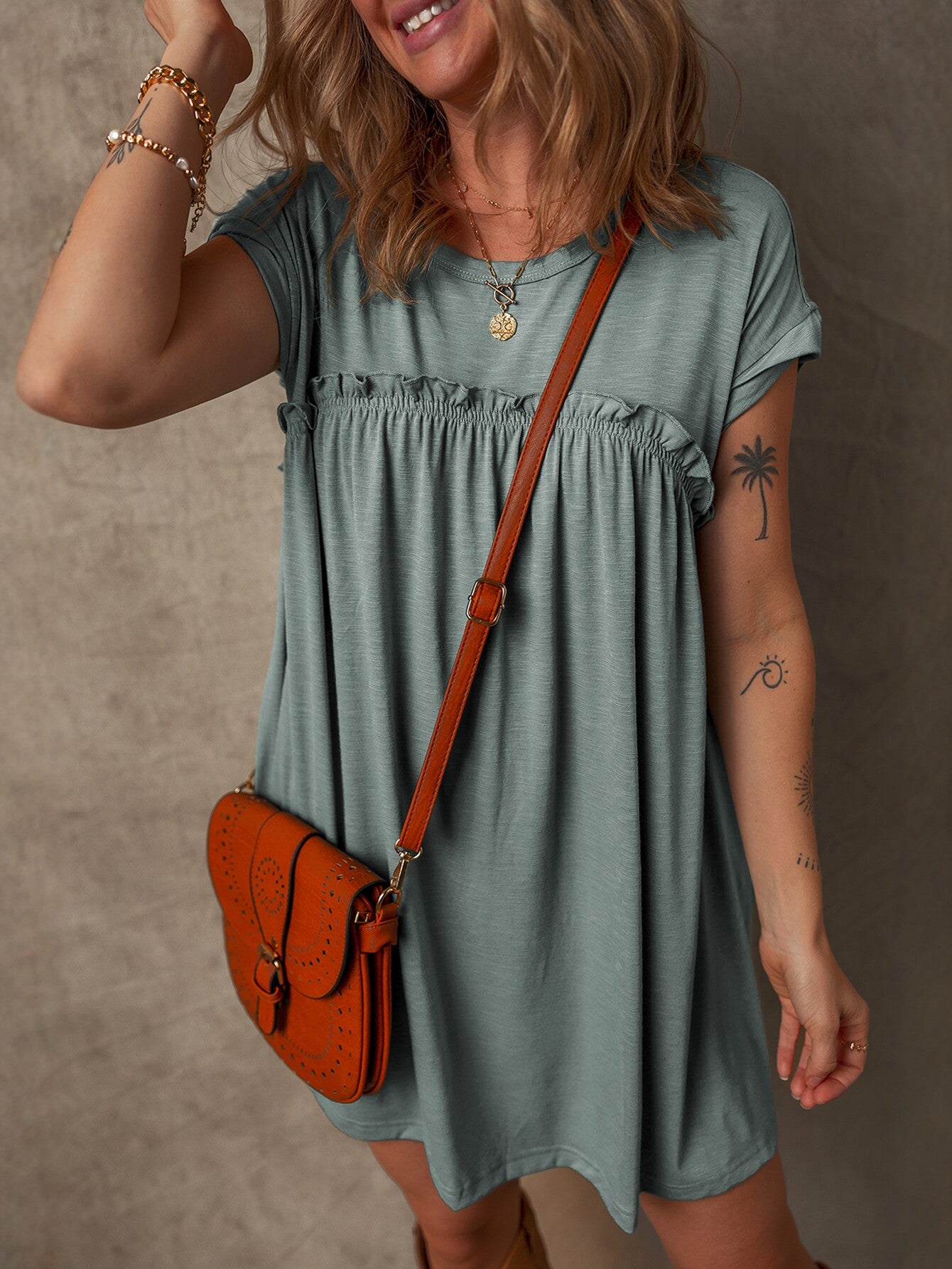 Ruffle Loose Fit Mini Dress