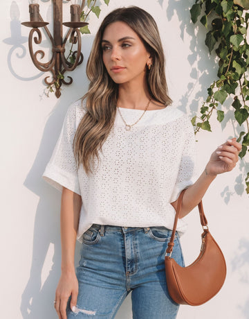 White Eyelet Embroidered Casual T-Shirt