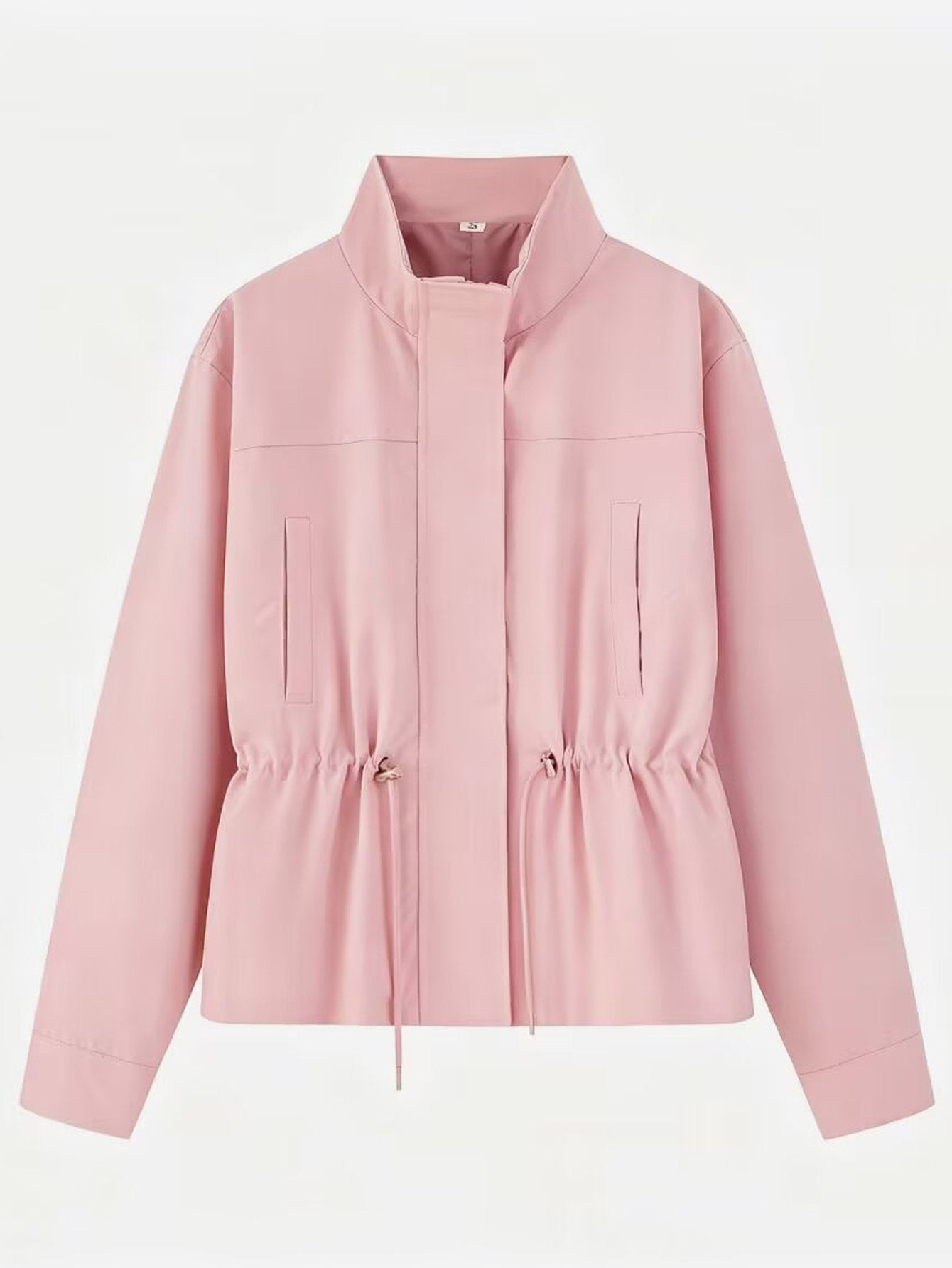 Cinched Waist Lightweight Stand Collar Jacket